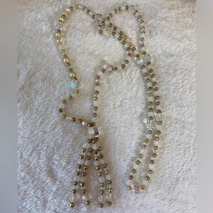 Faux Pearls‎ and Crystal Beads Tassel Center Necklace